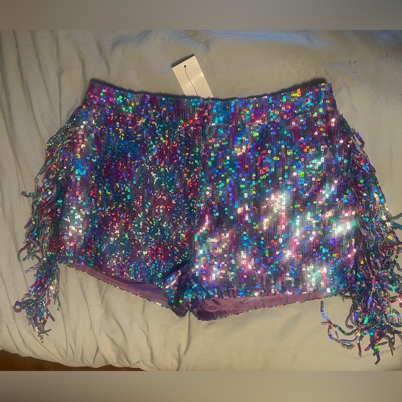 Justice Pants - Iridescent Sequin Fringe Shorts